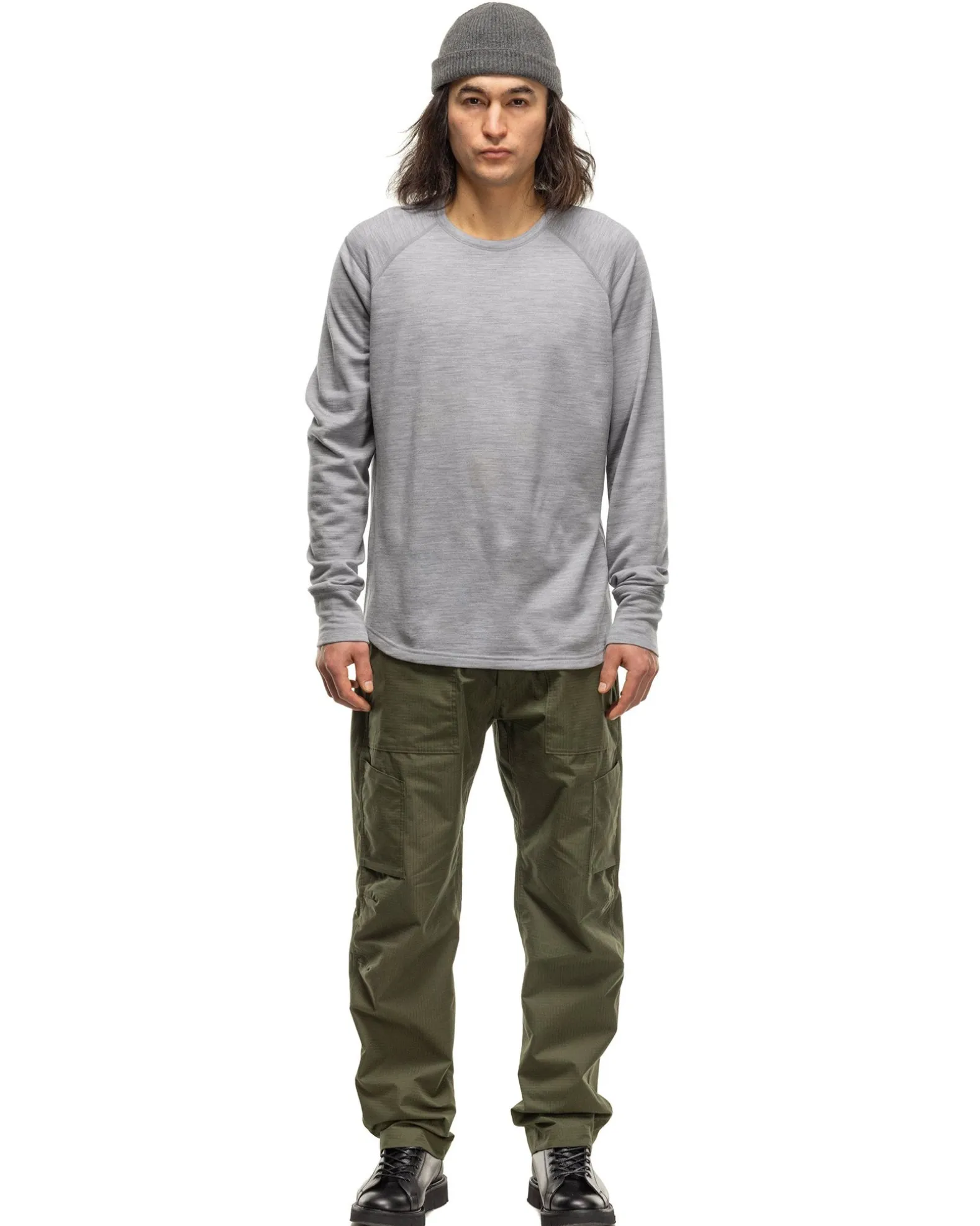 Base Crewneck-Merino Wool Terry Heather Grey