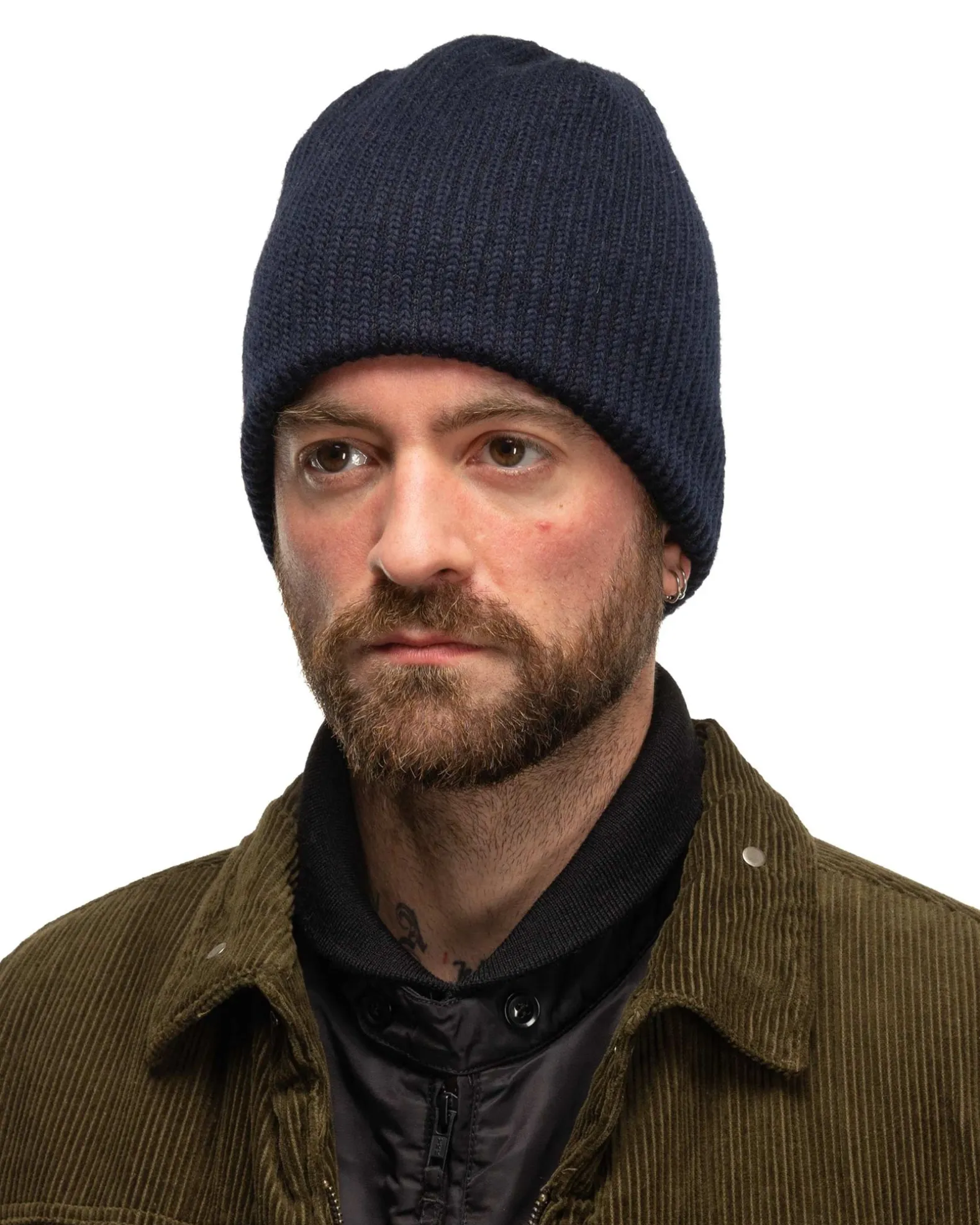 Beanie Wool Poly Sweater Knit Navy