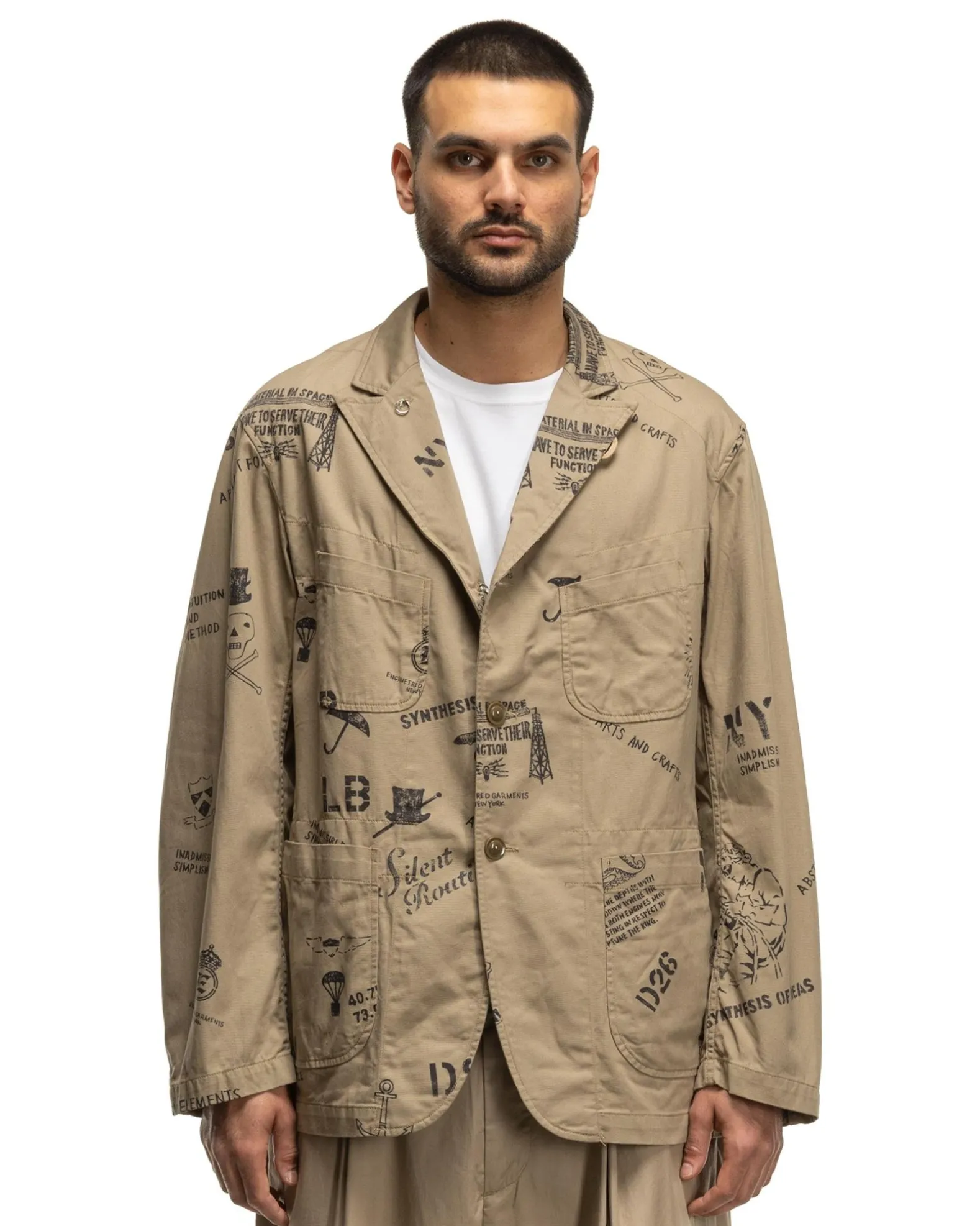 Bedford Jacket Graffiti Print Flat Twill Khaki