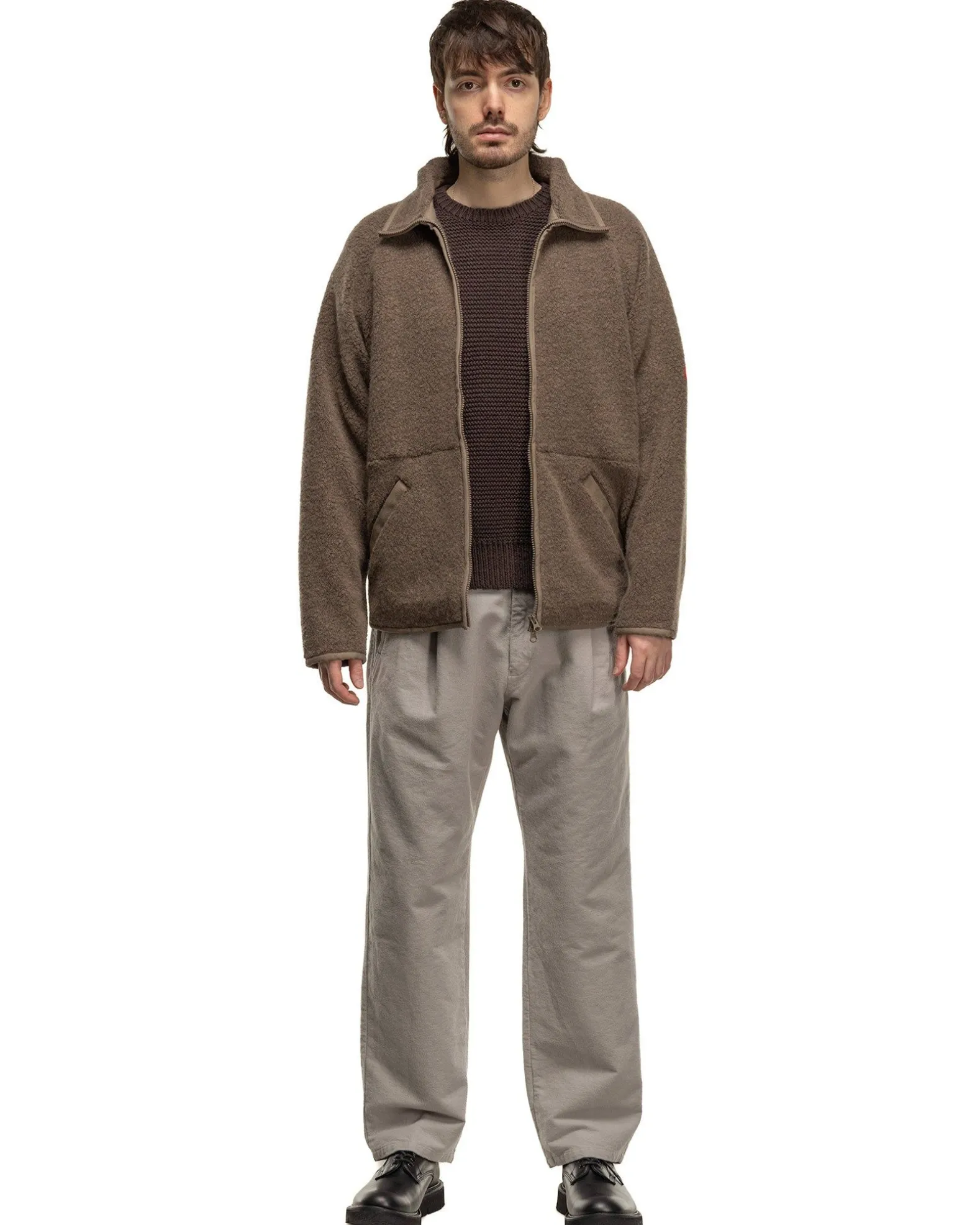 Brushed Soft Cotton One Tuck Pants Grey