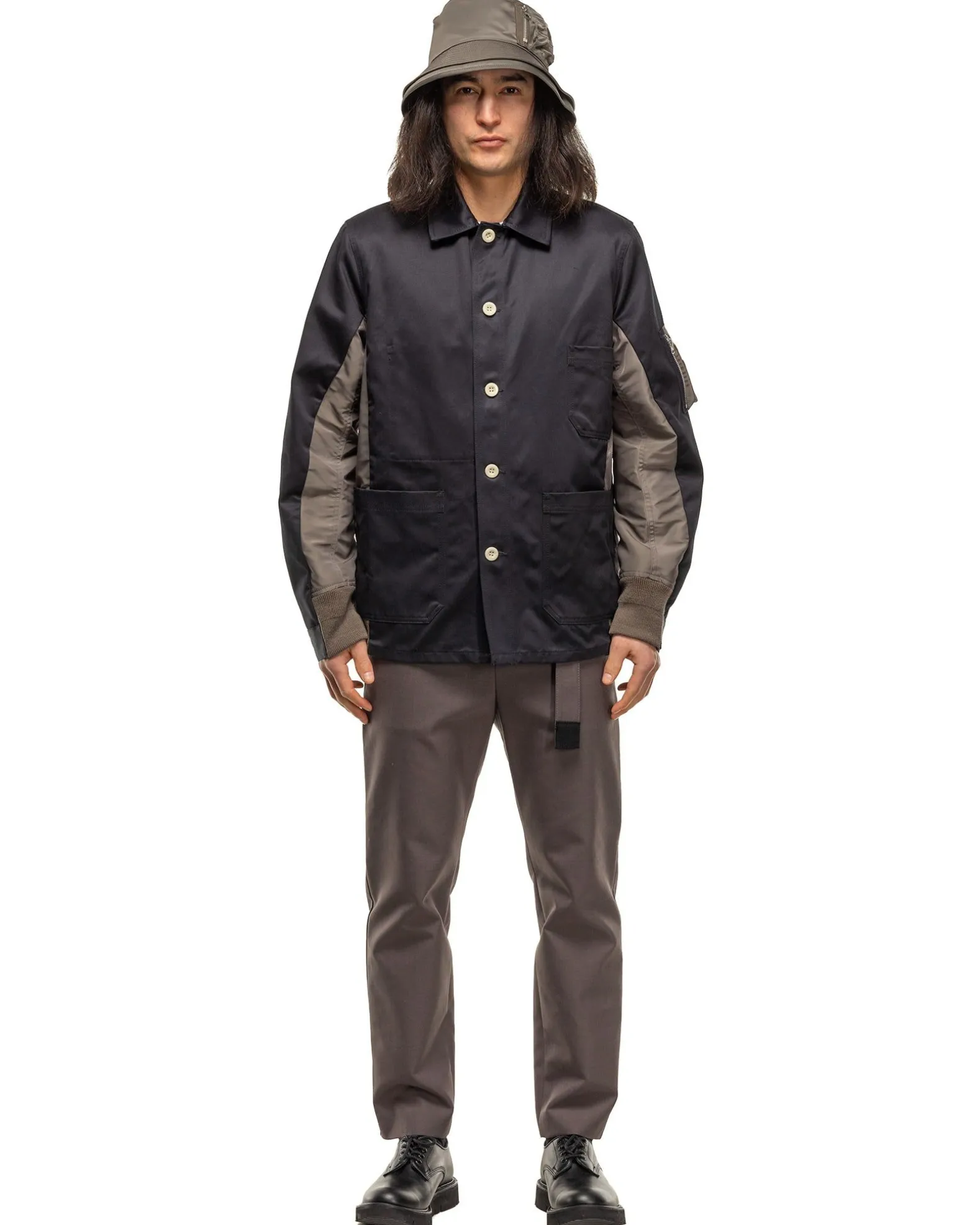 Cotton Chino X Nylon Twill Blouson Navy X Taupe
