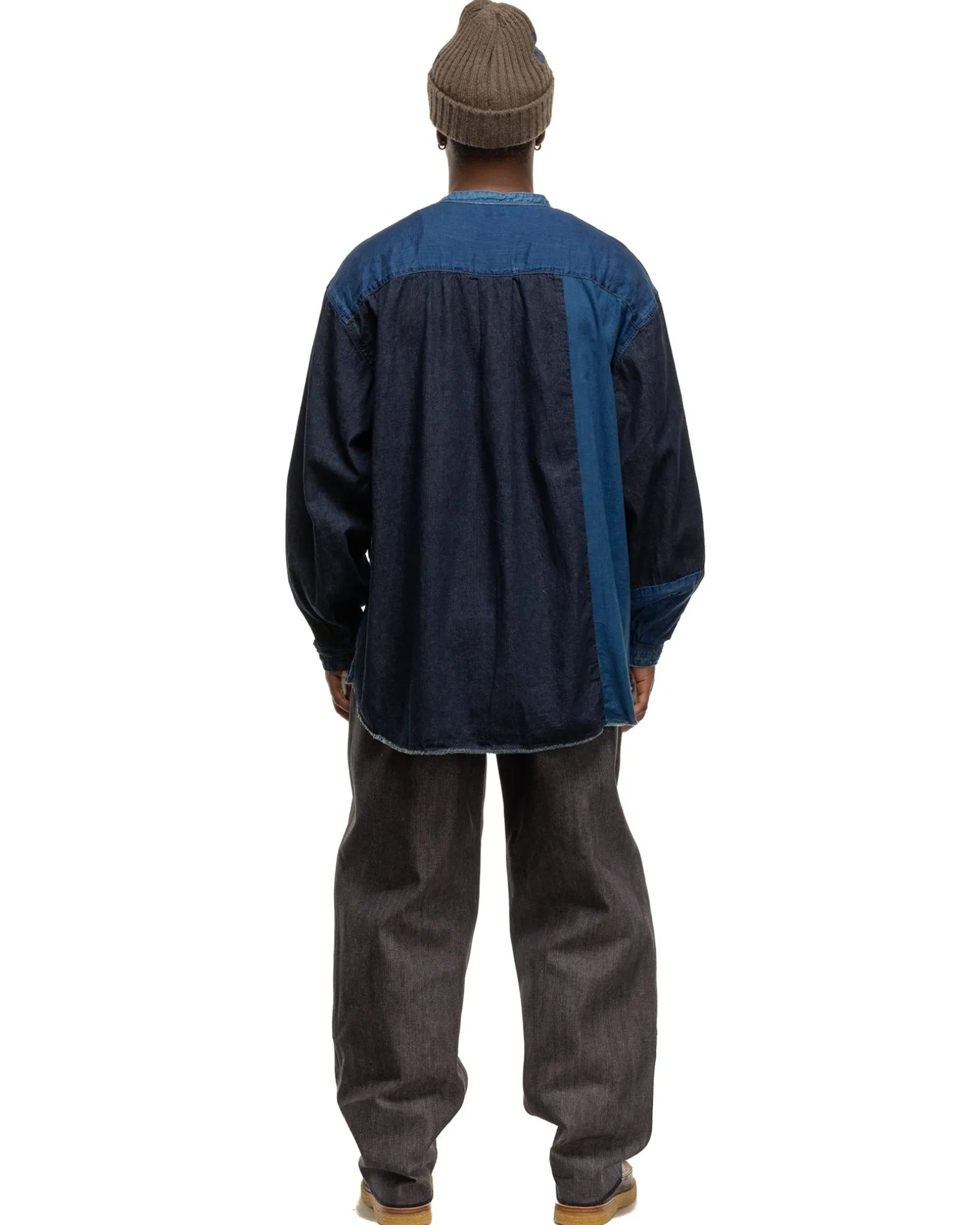 Cotton/Linen Idg Patchwork Band Collar Katmandu Shirt Idg