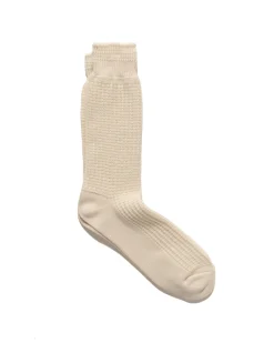 Cotton Waffle Crew Socks Raw White
