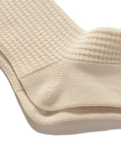 Cotton Waffle Crew Socks Raw White