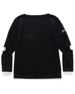 16/- Densed Jersey Elbow-Rip Boatneck Long Sleeve T Black