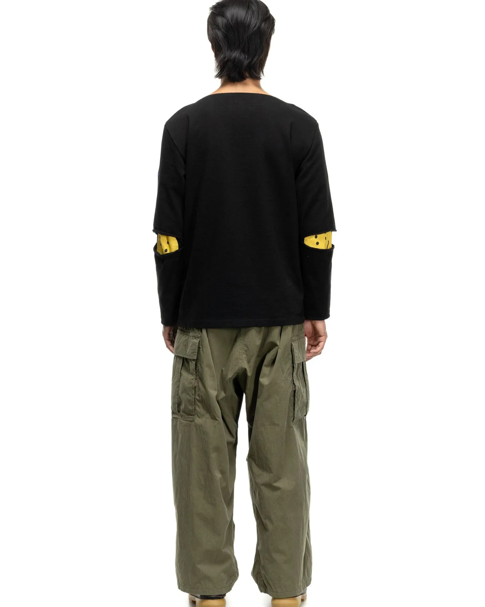 16/- Densed Jersey Elbow-Rip Boatneck Long Sleeve T Black