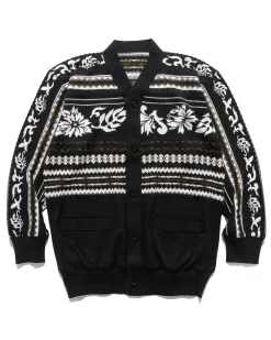 Floral Jacquard Knit Cardigan Black X White