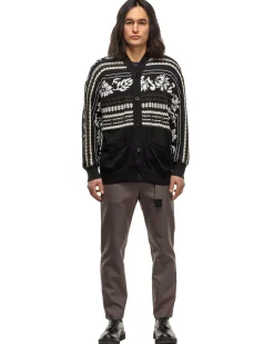 Floral Jacquard Knit Cardigan Black X White