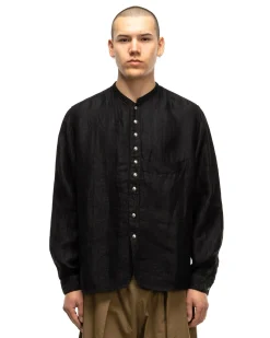 Gauze Linen Herringbone Stand Penny Shirt Black