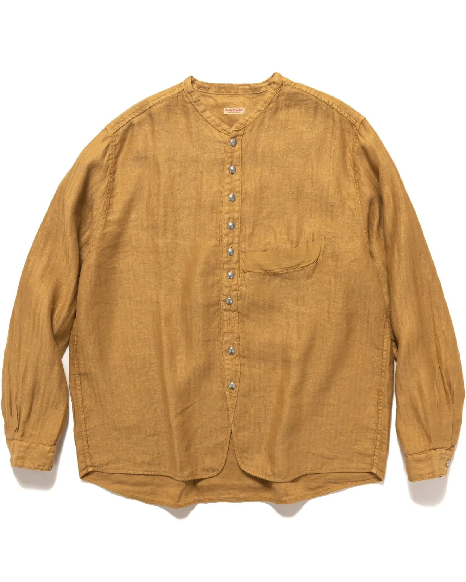 Gauze Linen Herringbone Stand Penny Shirt Gold