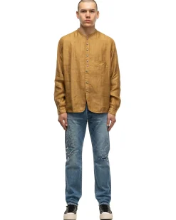 Gauze Linen Herringbone Stand Penny Shirt Gold