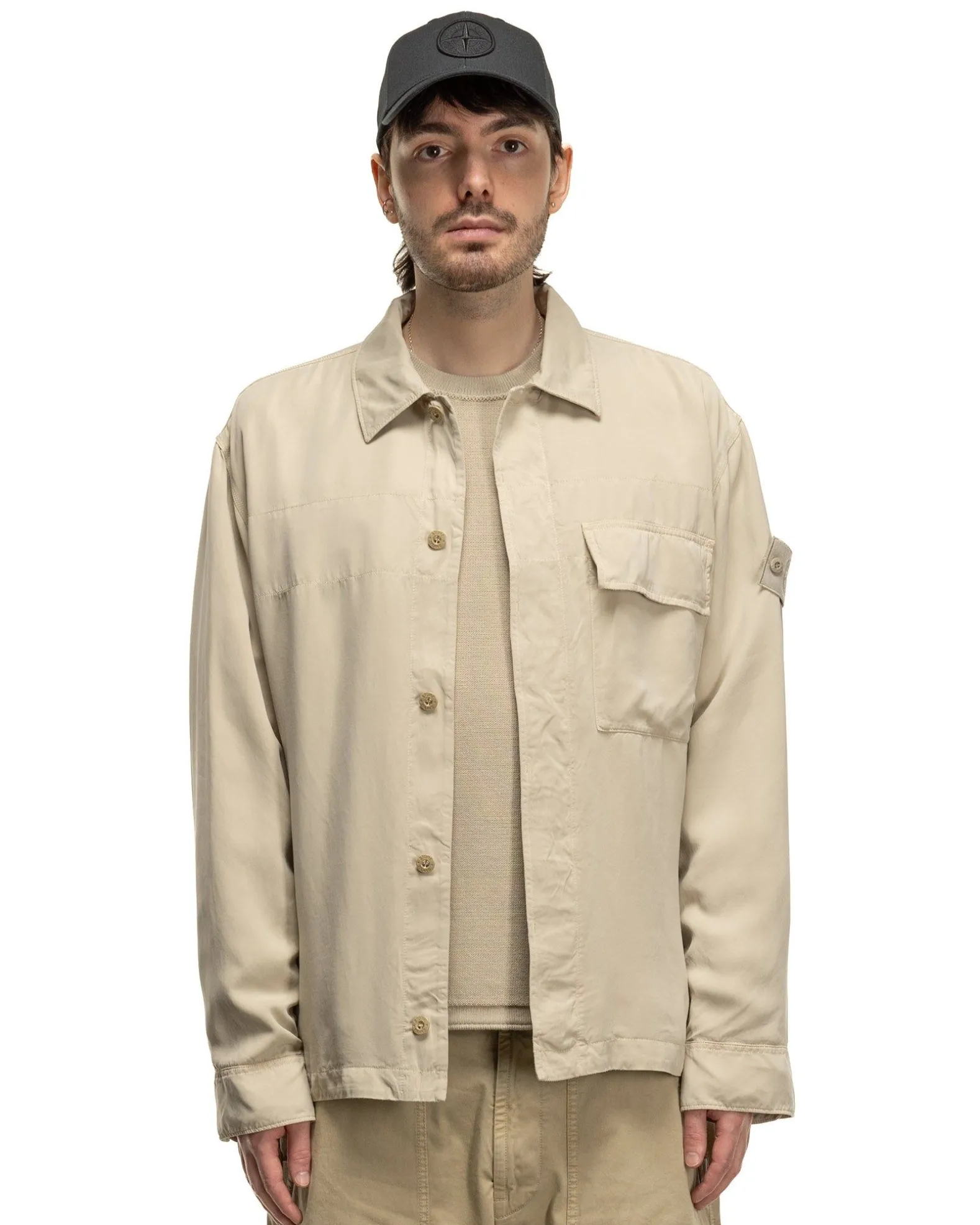 Ghost Piece Cupro Raso Comfort Fit Overshirt Beige