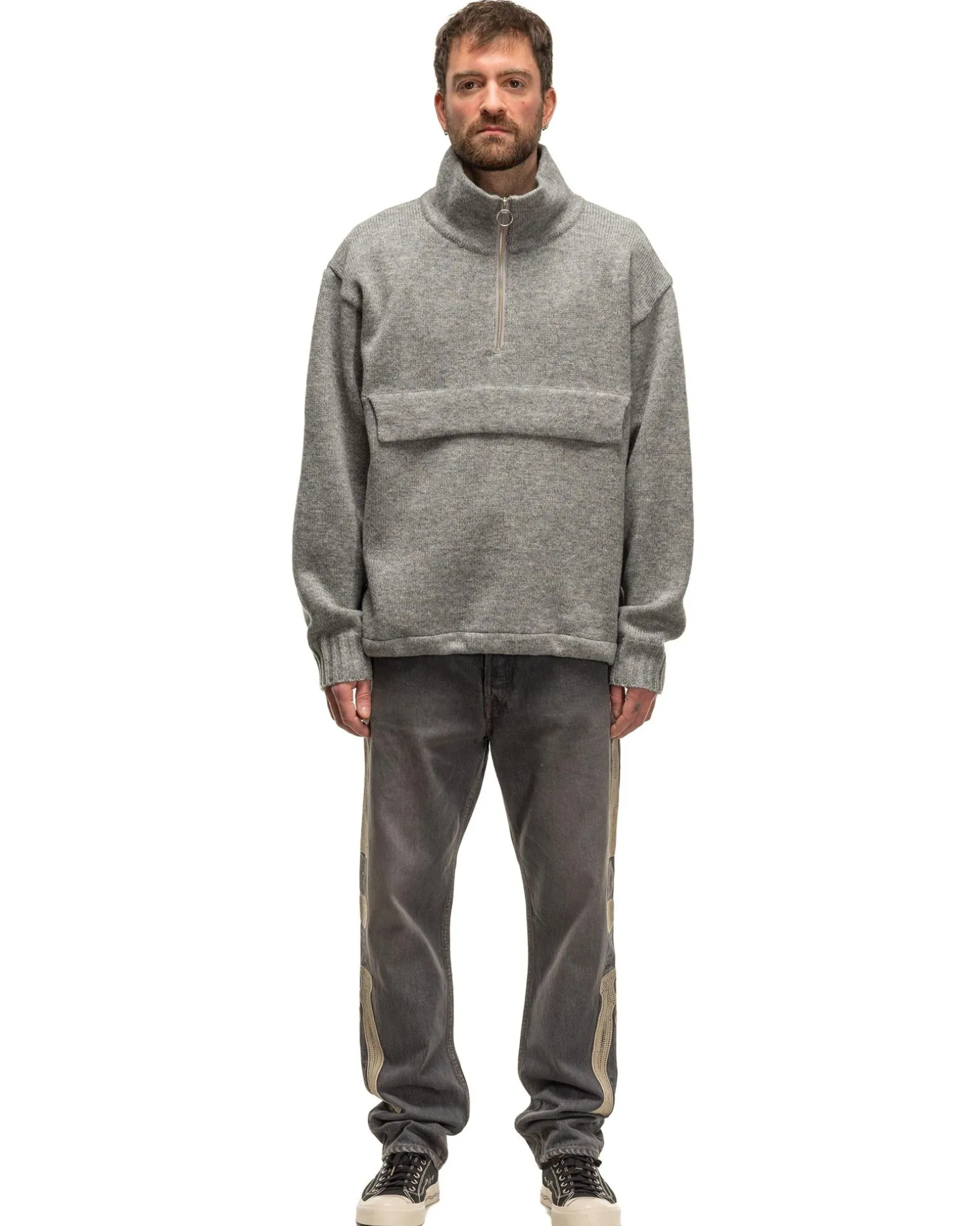 5G Shetland Wool Half Zip Anorak Grey