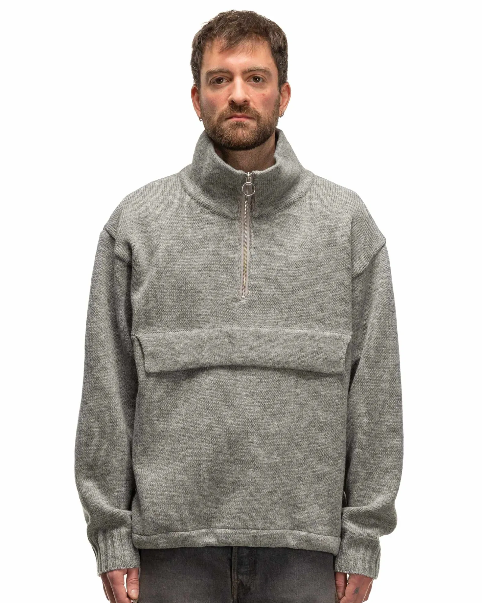 5G Shetland Wool Half Zip Anorak Grey