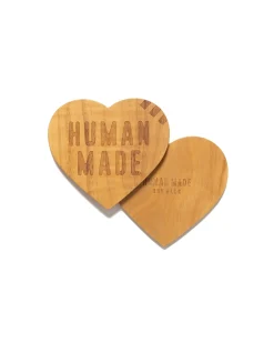 Heart Wood Coaster Set 2P Beige