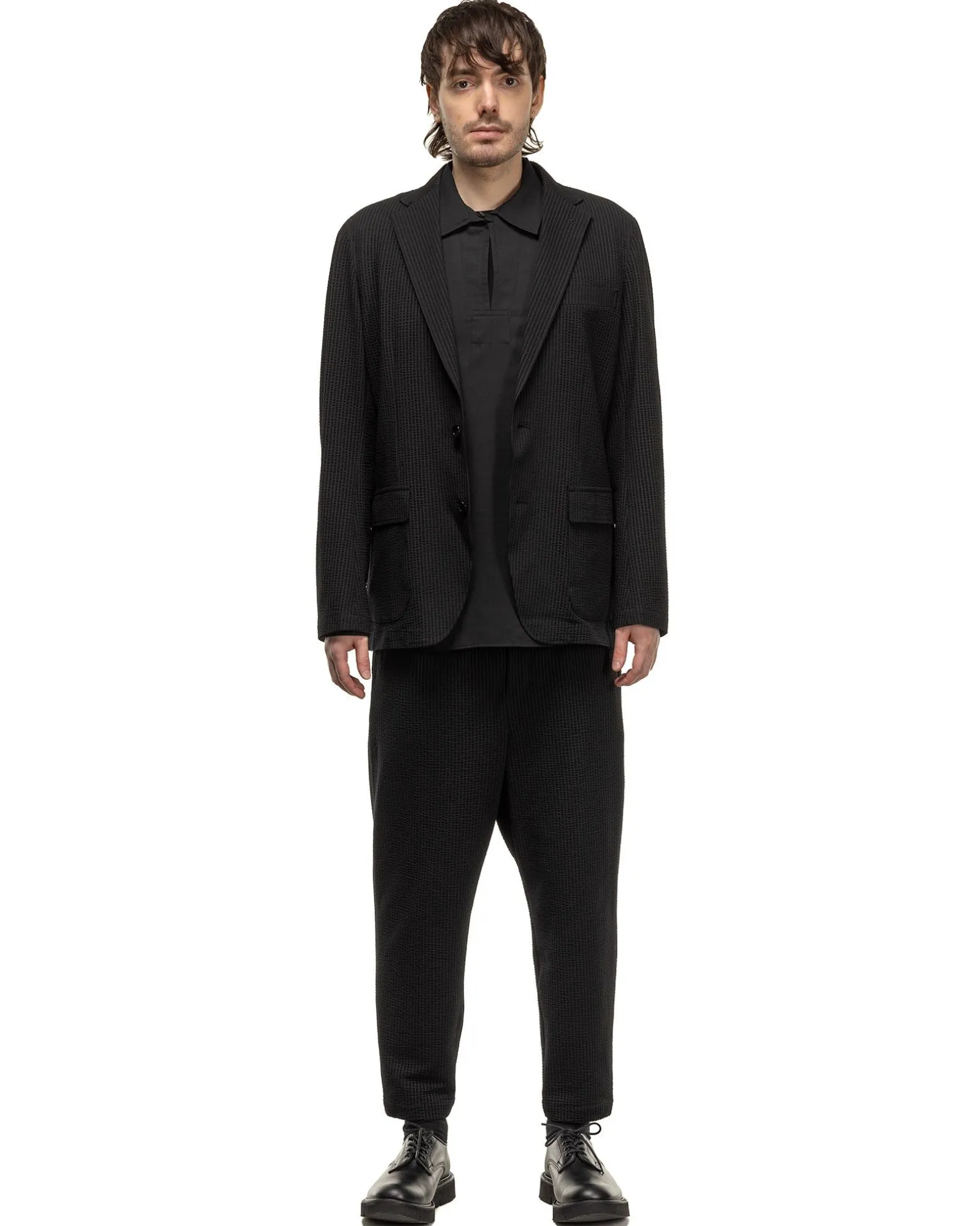 High Gauge Wave Stripe Cropped Tapered Easy Pants Black