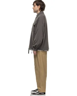 High Twisted Washer Cotton Serge Wide Tapered Pants Beige