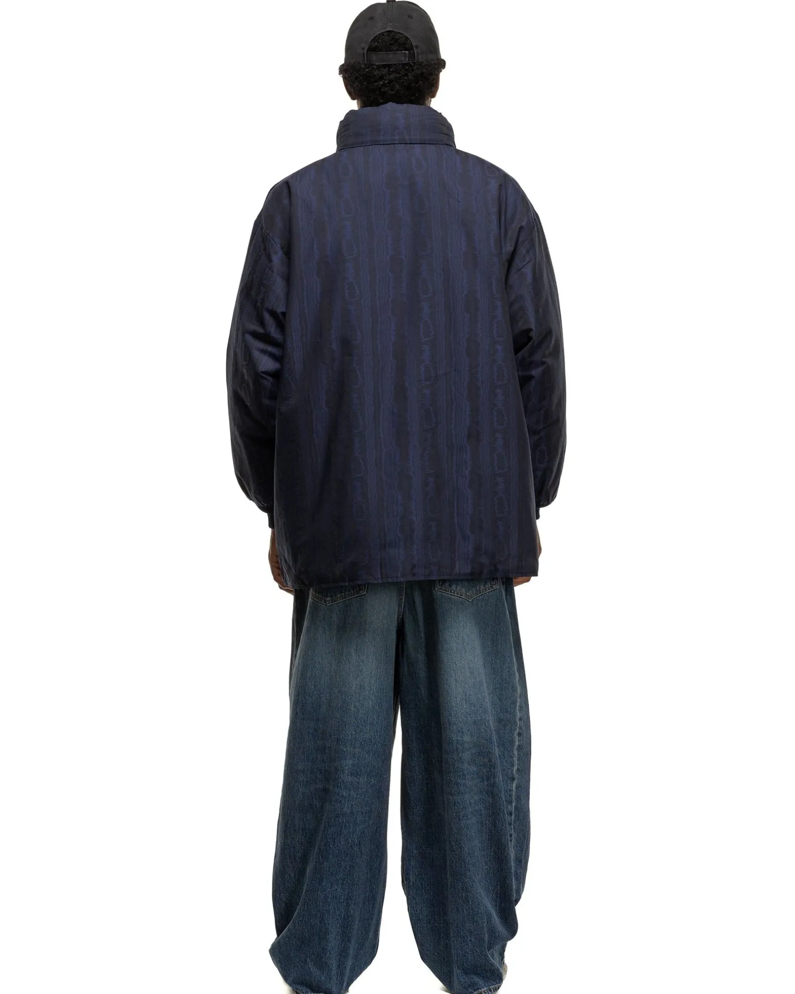 Hooded Down Sur Coat-C/Pe Moire Stripe Jq. Blue