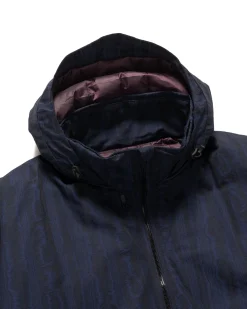 Hooded Down Sur Coat-C/Pe Moire Stripe Jq. Blue