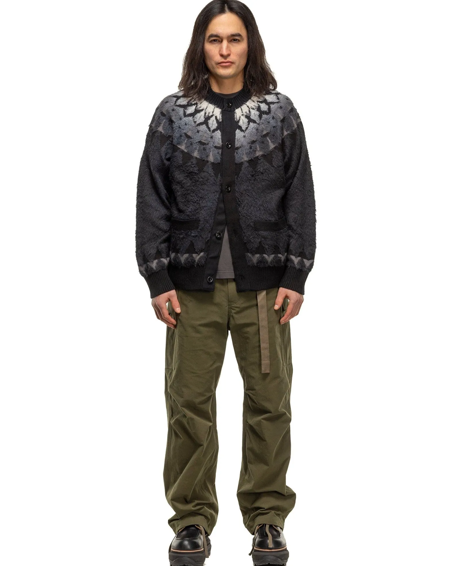 Jacquard Knit Cardigan Black