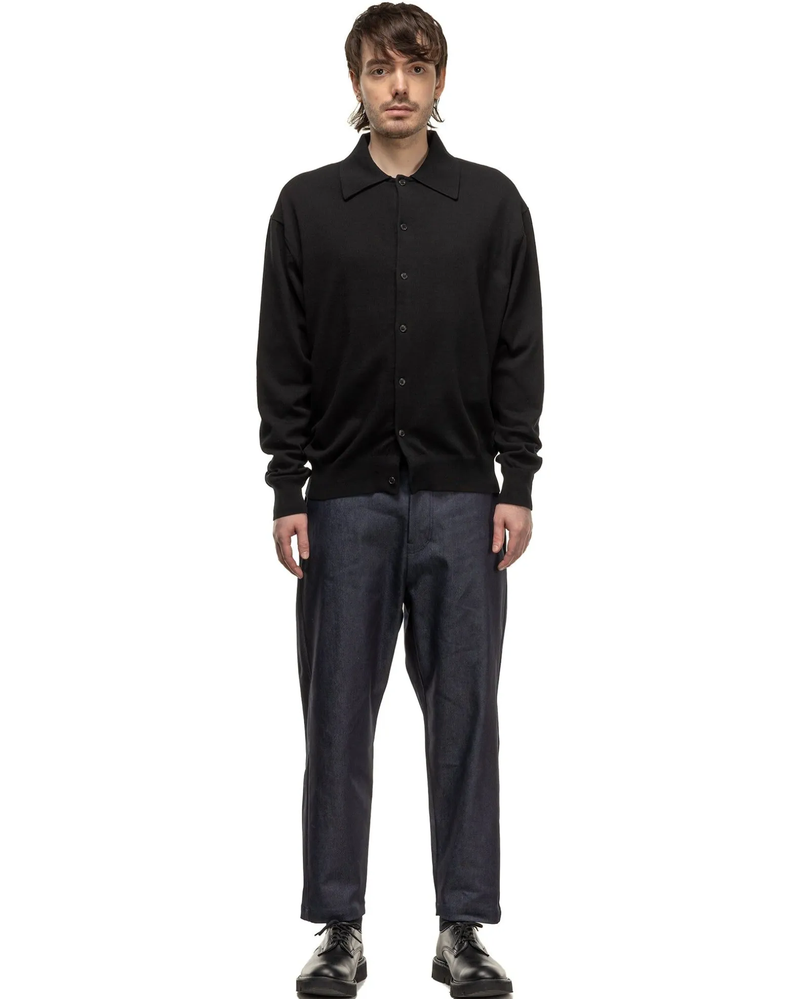 Knit Polo Cardigan Black