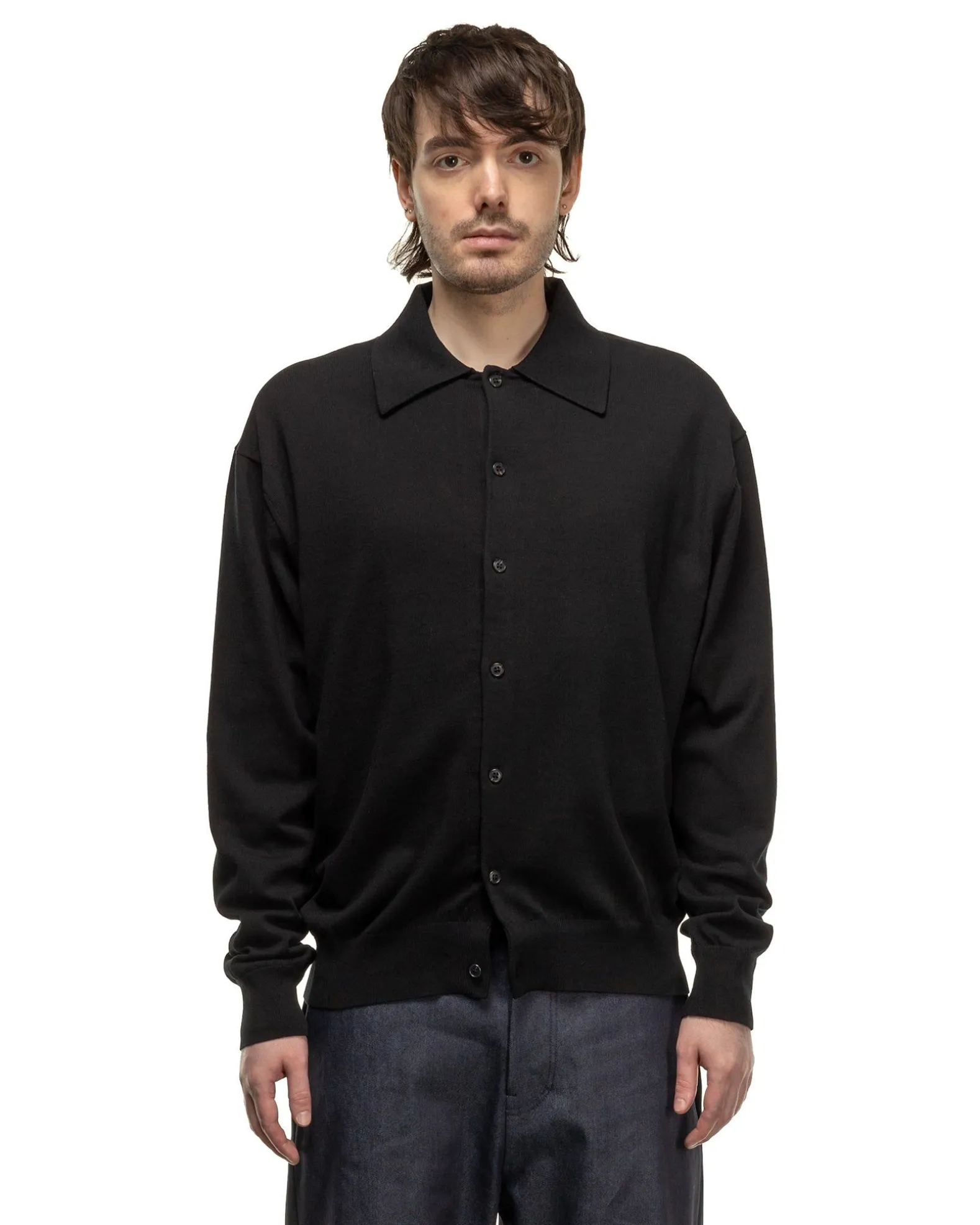 Knit Polo Cardigan Black