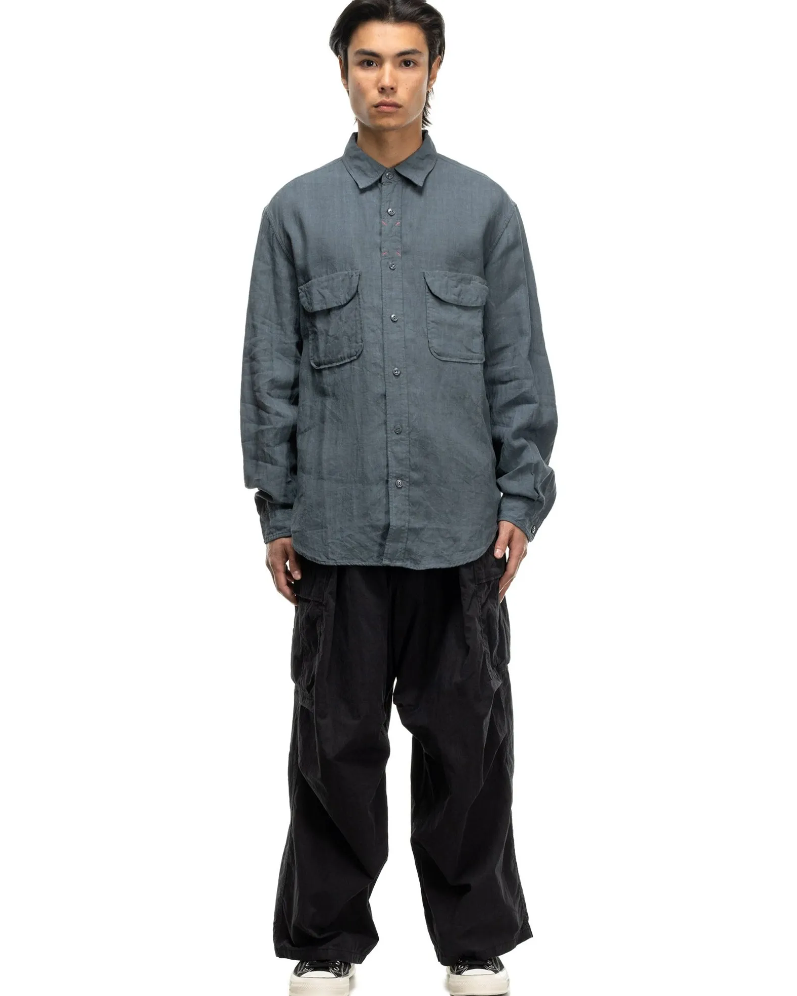 Linen Clip Shirt Blue Grey