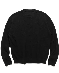 Linen Mesh Oversized Crew Neck Knit Black