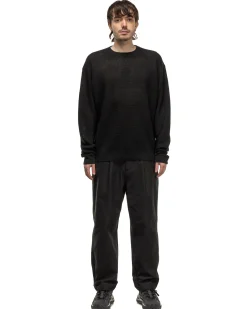 Linen Mesh Oversized Crew Neck Knit Black