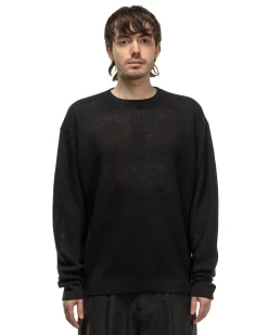 Linen Mesh Oversized Crew Neck Knit Black