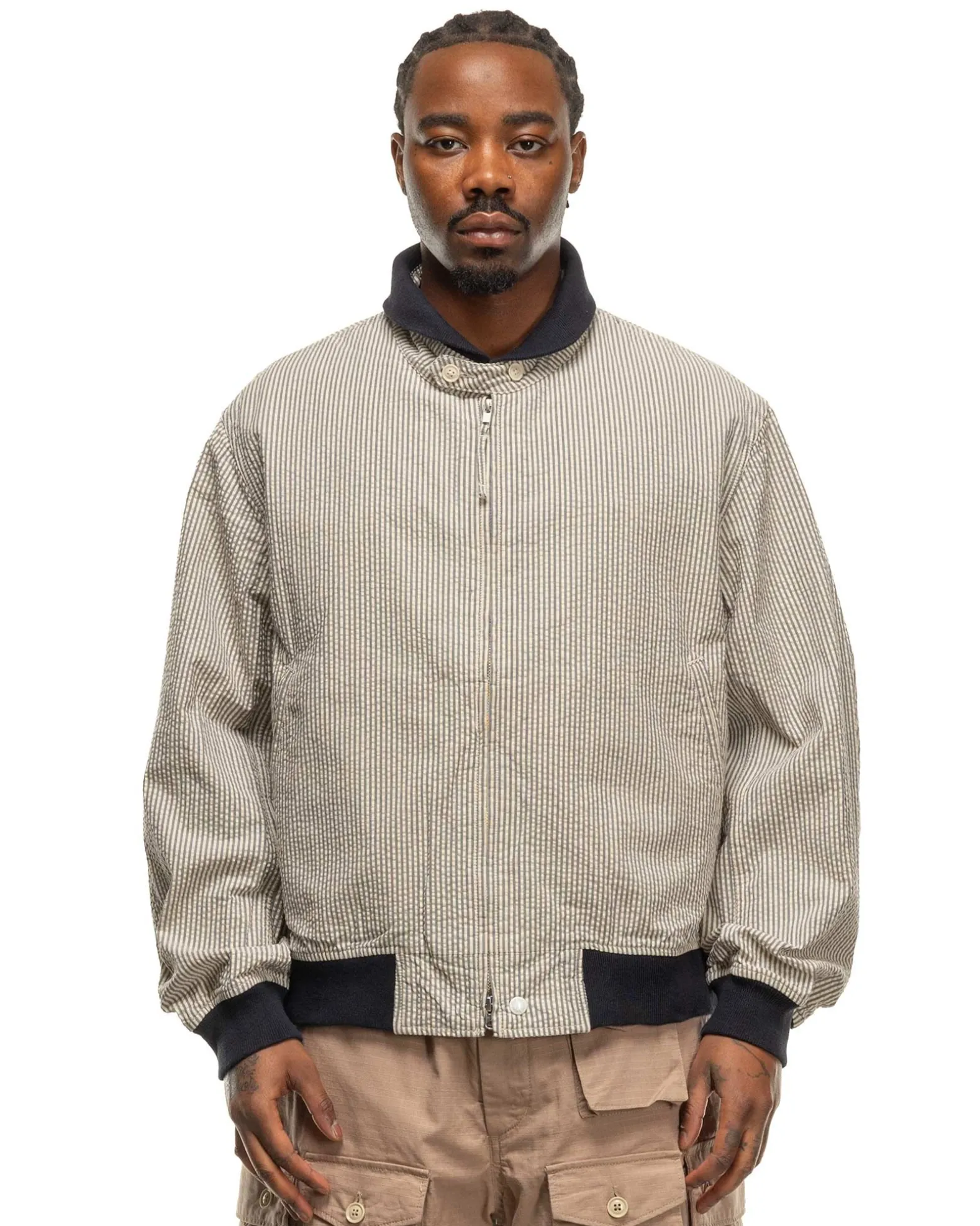Ll Jacket Cotton Seersucker Navy/ Natural