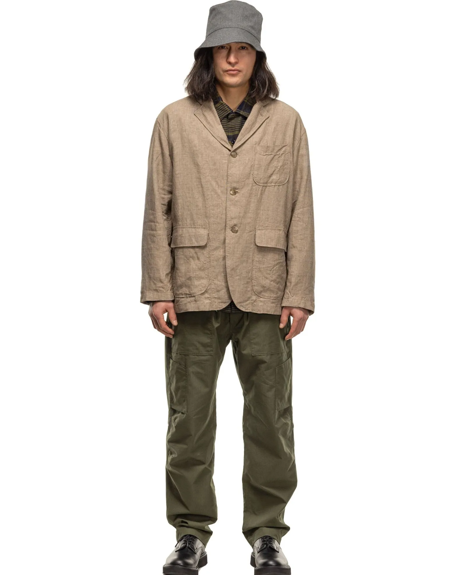 Loiter Jacket Linen Glen Plaid Beige
