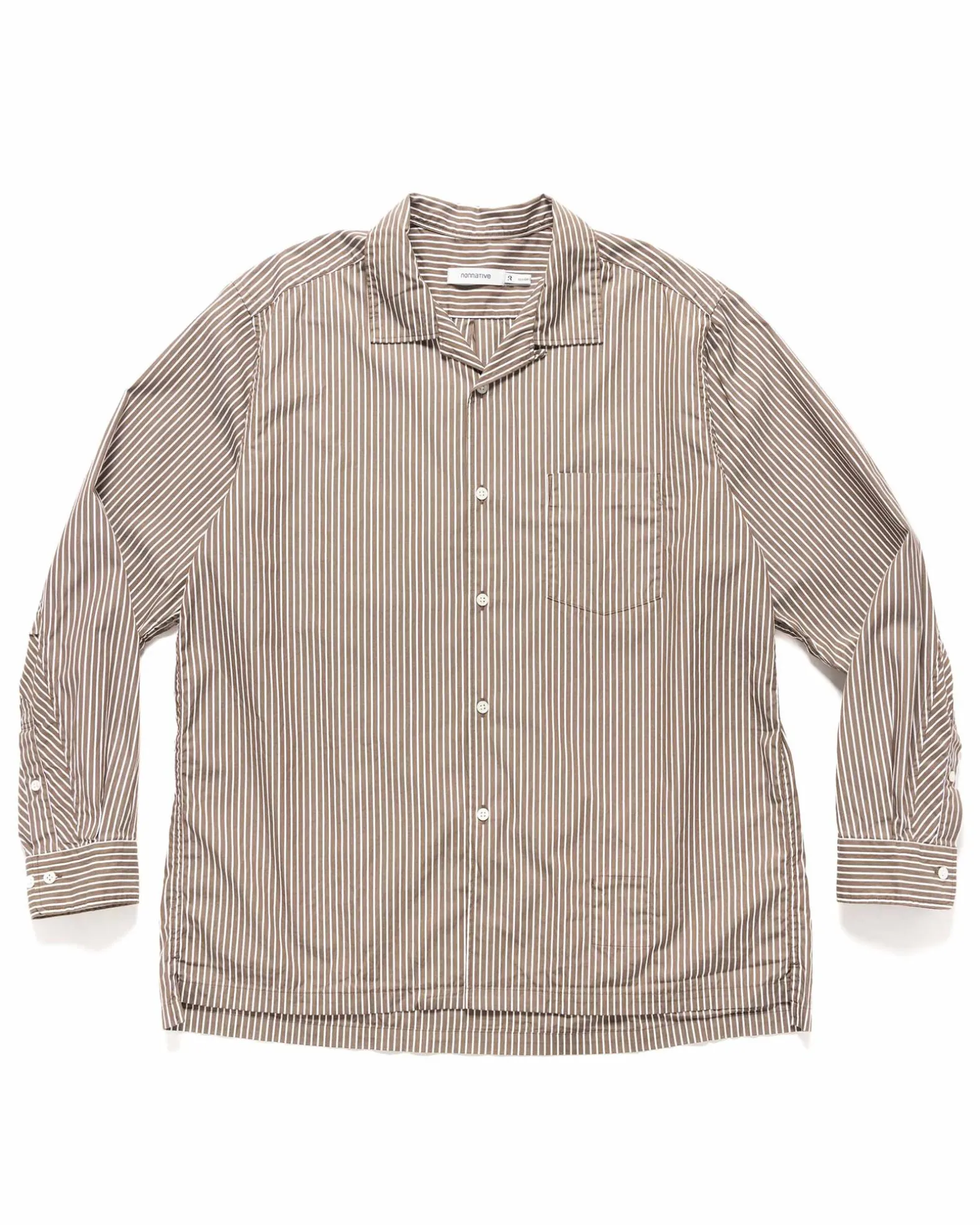 Officer L/S Shirt Cotton Broad London Stripe Khaki