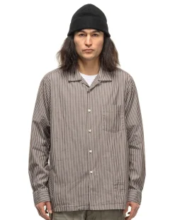 Officer L/S Shirt Cotton Broad London Stripe Khaki
