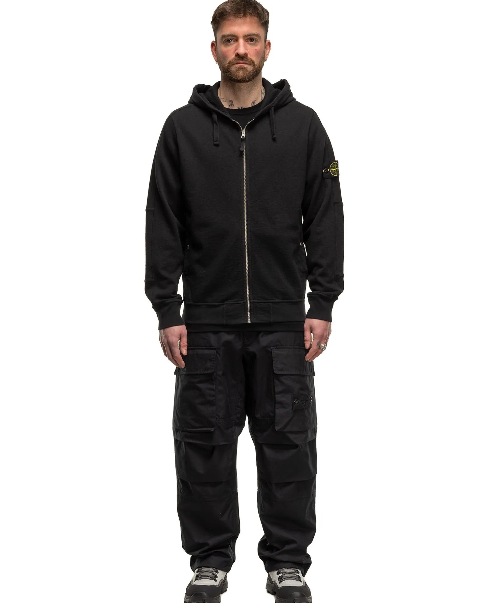 Old' Treatment Hooded Full Zipper Sweatshirt Black