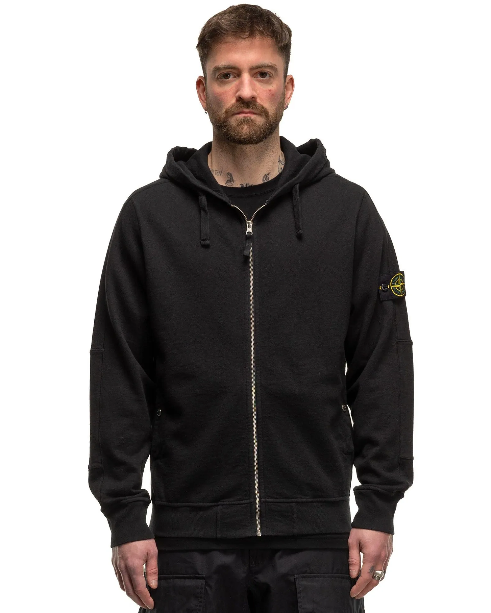 Old' Treatment Hooded Full Zipper Sweatshirt Black