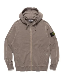 Old' Treatment Hooded Full Zipper Sweatshirt Dove Grey