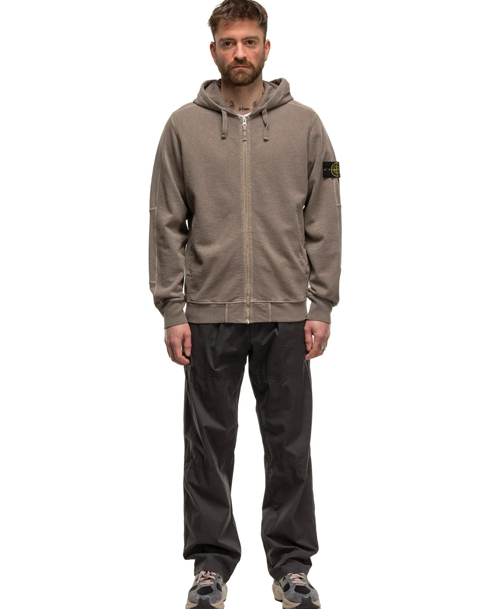 Old' Treatment Hooded Full Zipper Sweatshirt Dove Grey