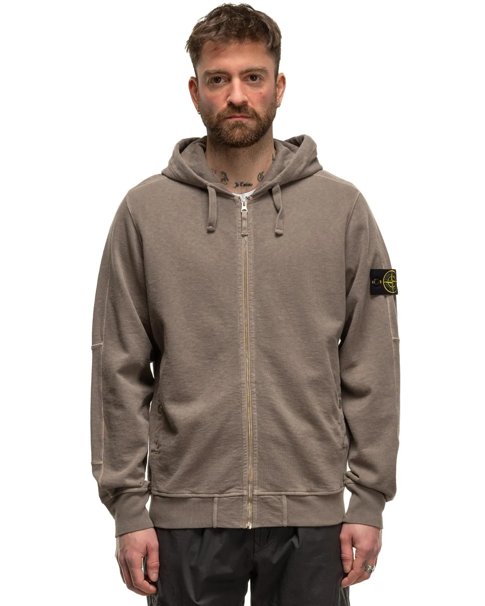 Old' Treatment Hooded Full Zipper Sweatshirt Dove Grey