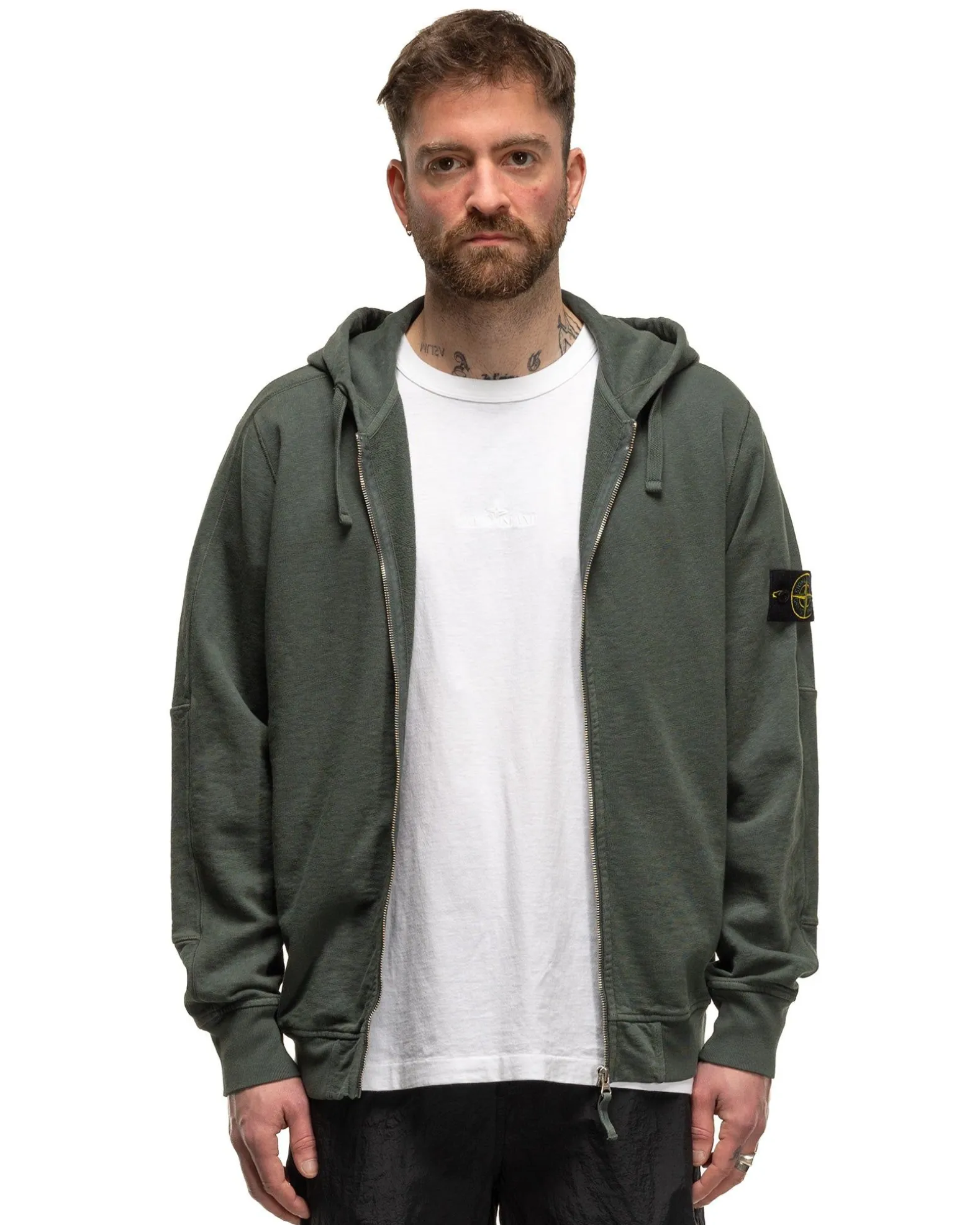 Old' Treatment Hooded Full Zipper Sweatshirt Musk