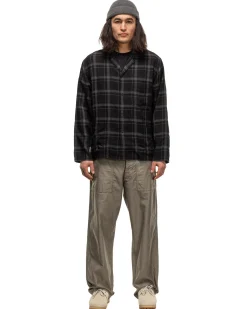 Open Collar Shirt Jacket Black Plaid