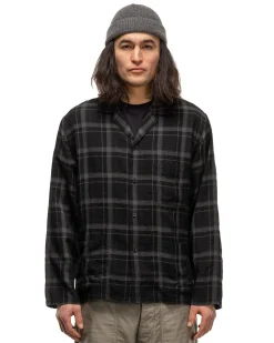 Open Collar Shirt Jacket Black Plaid