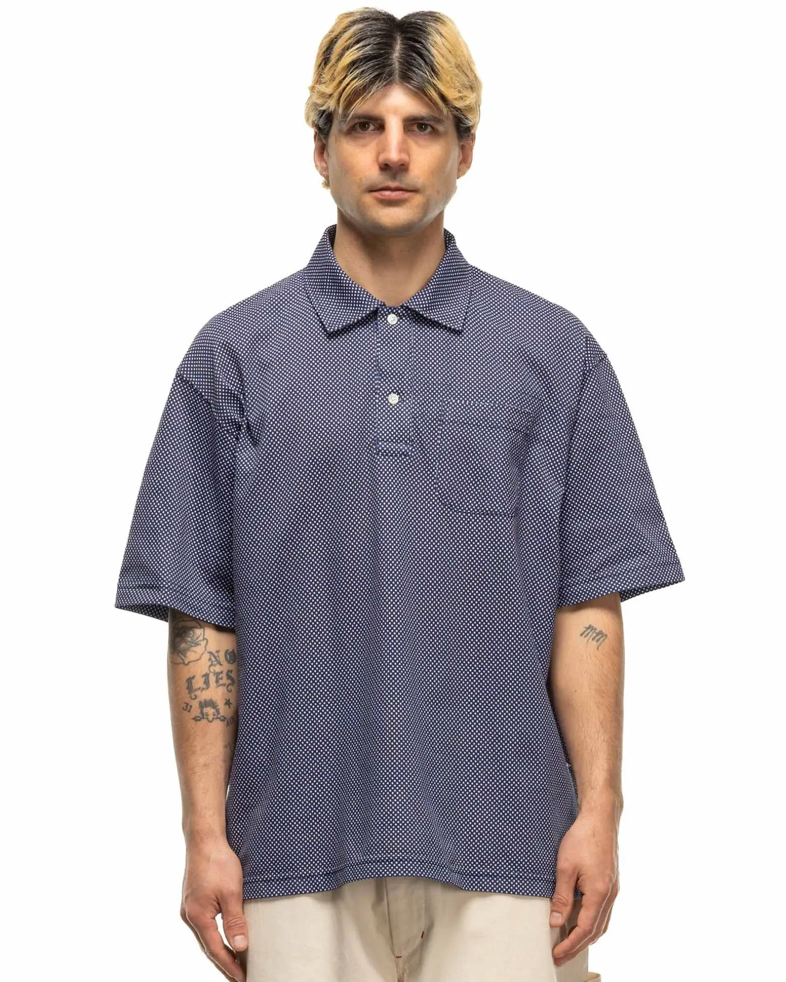 Polo Shirt Polka Dot Pique Navy