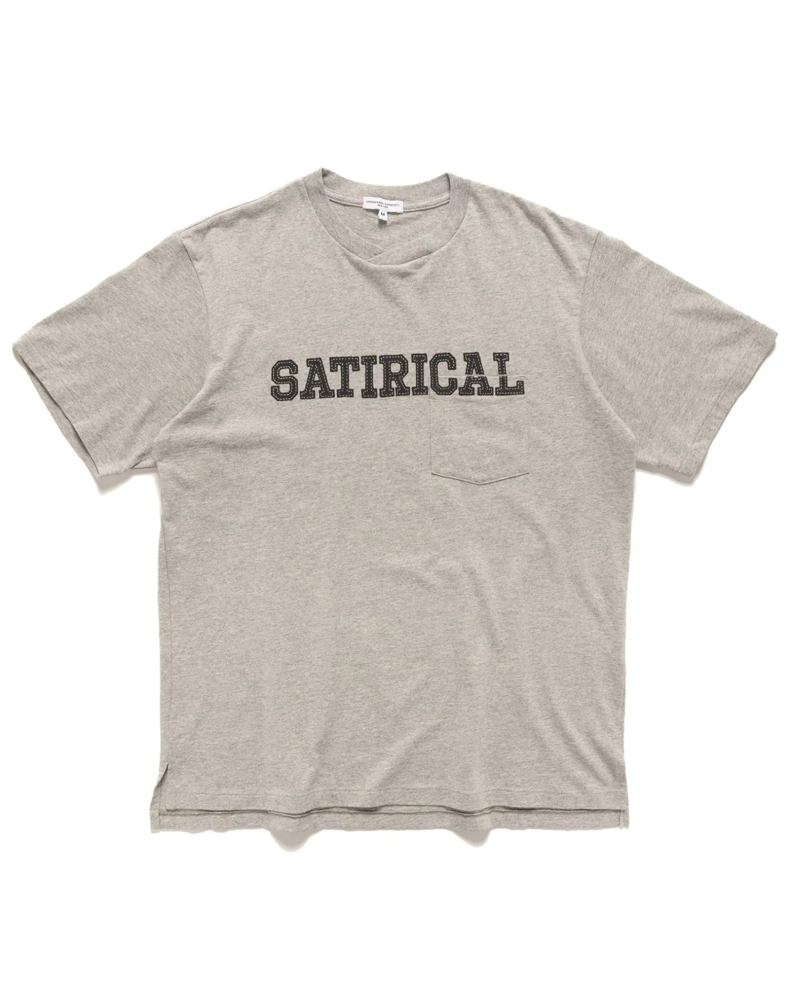 Printed Cross Crew Neck Pocket T-Shirt Satirical Grey