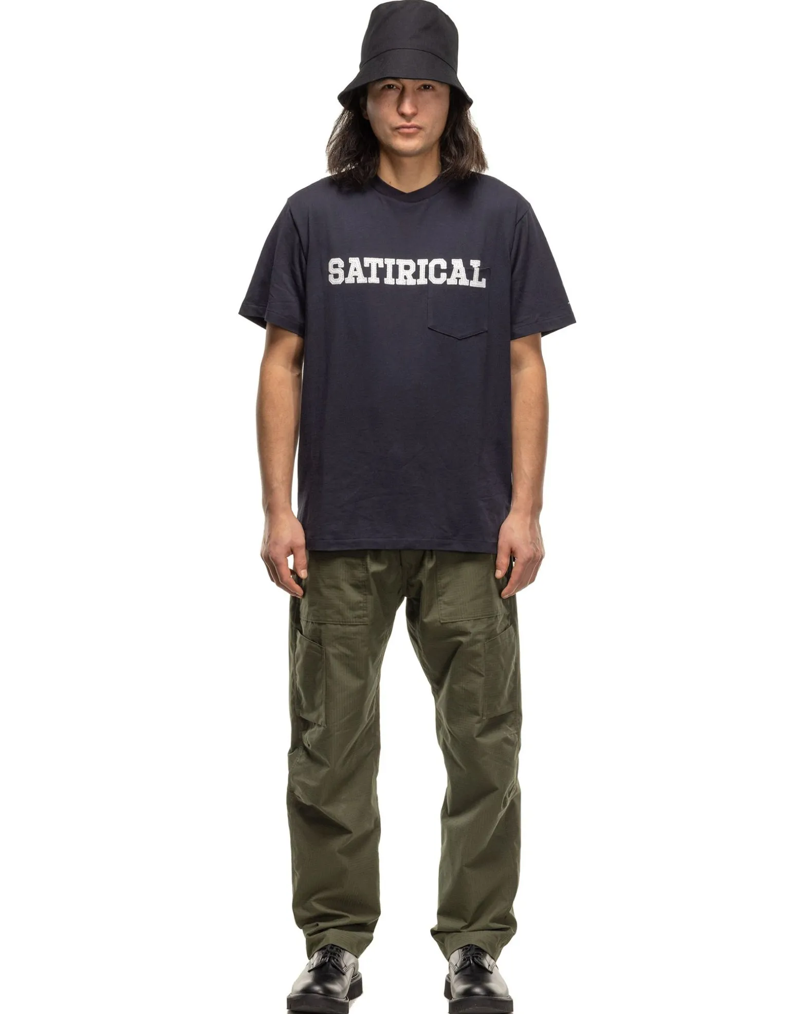 Printed Cross Crew Neck Pocket T-Shirt Satirical Navy
