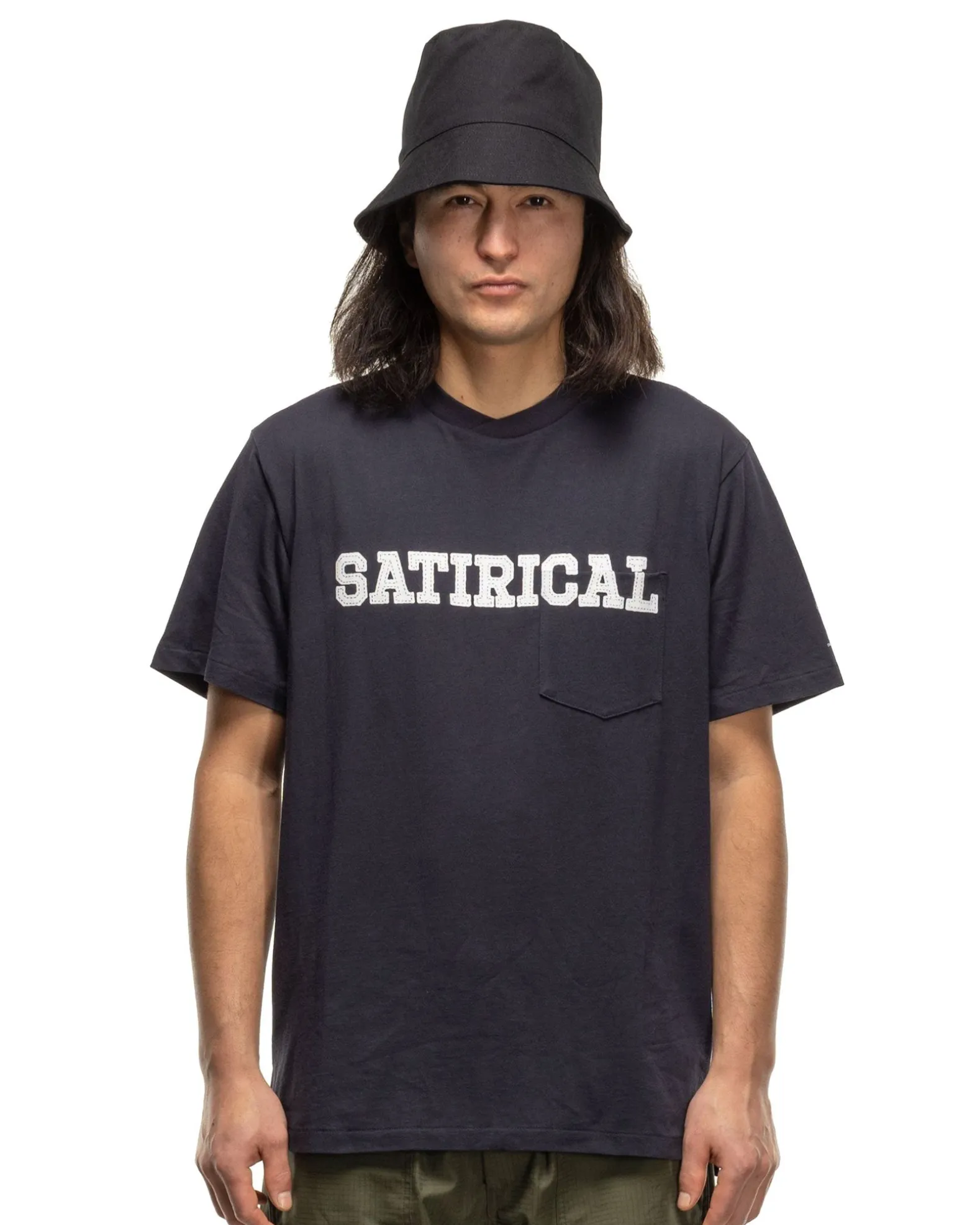 Printed Cross Crew Neck Pocket T-Shirt Satirical Navy