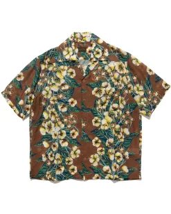 Silk Rayon Cotton-Flower Wrangle Collar Aloha Brown