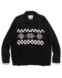 Snowflake Hand Embroidery Shirt Black