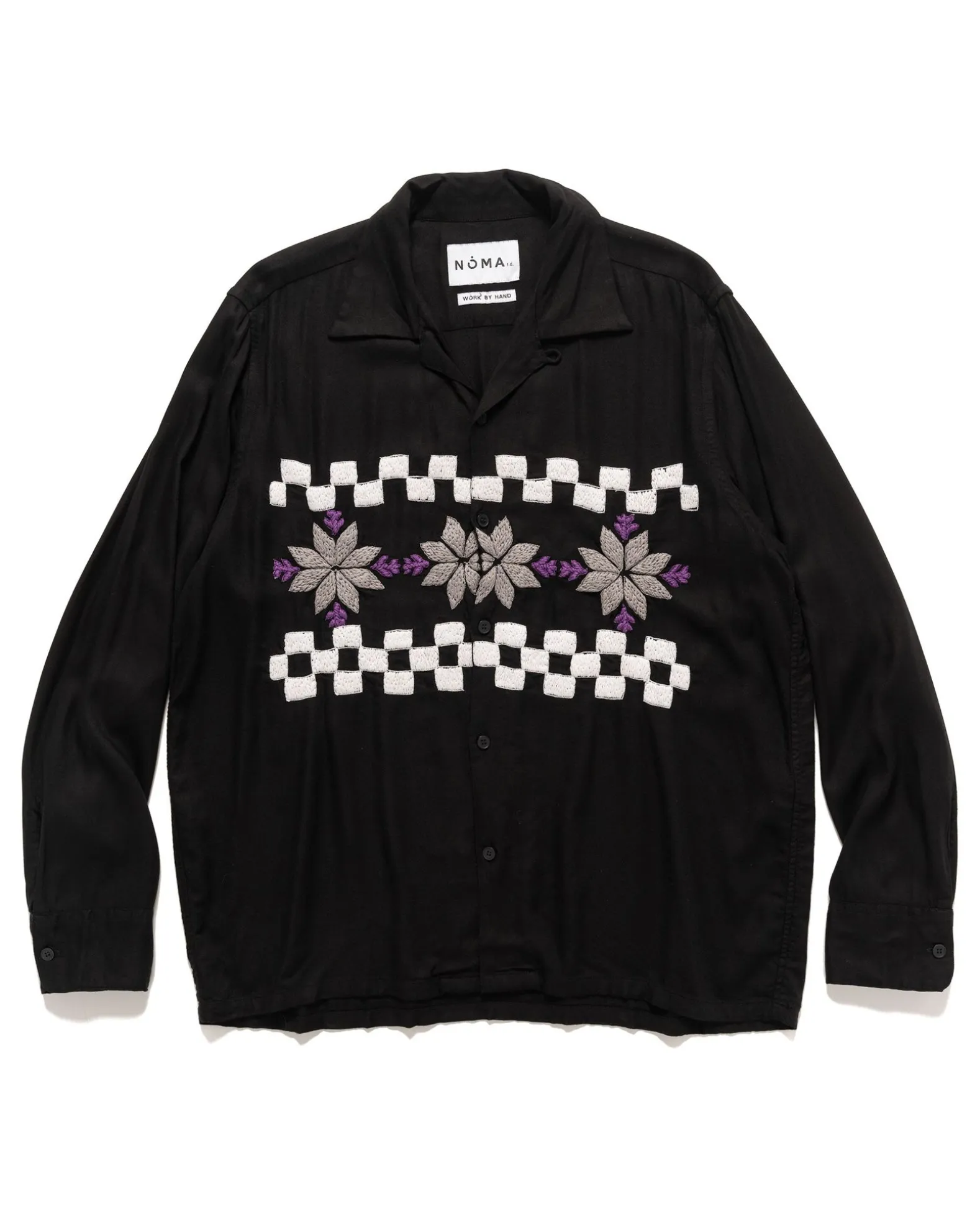 Snowflake Hand Embroidery Shirt Black