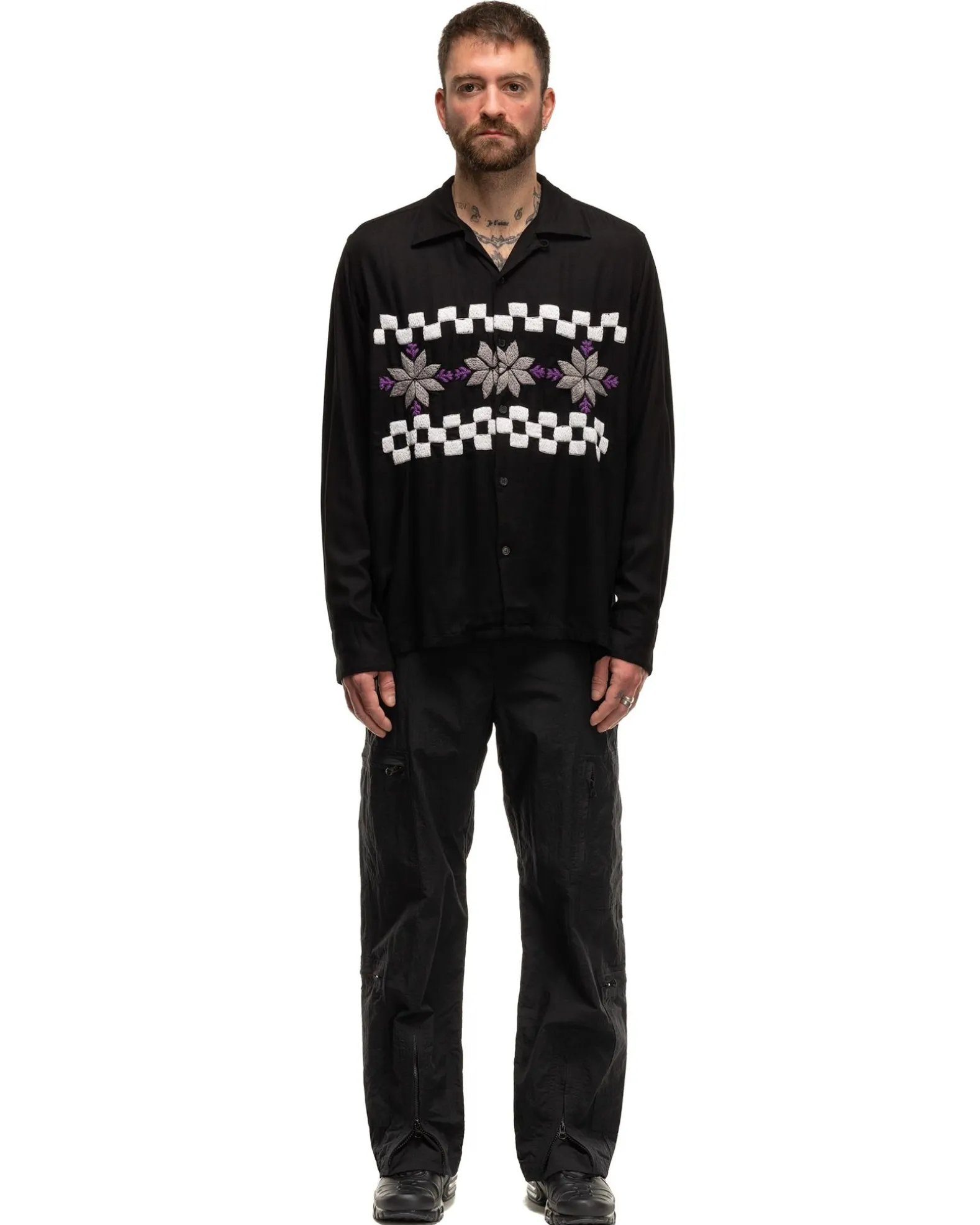 Snowflake Hand Embroidery Shirt Black